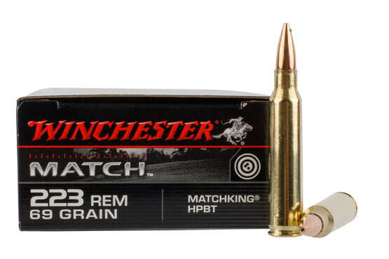 Winchester Match 223 Rem 69gr Sierra Matchking Ammo with brass casing
